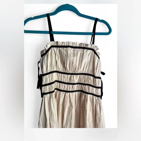 Cream and Black Pleated Tiered Maxi Sundress - Picture 1 of 7